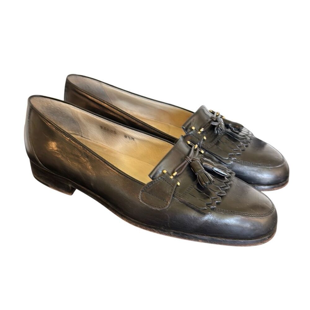 Brass boots Vintage black leather tassel loafers size 8.5
